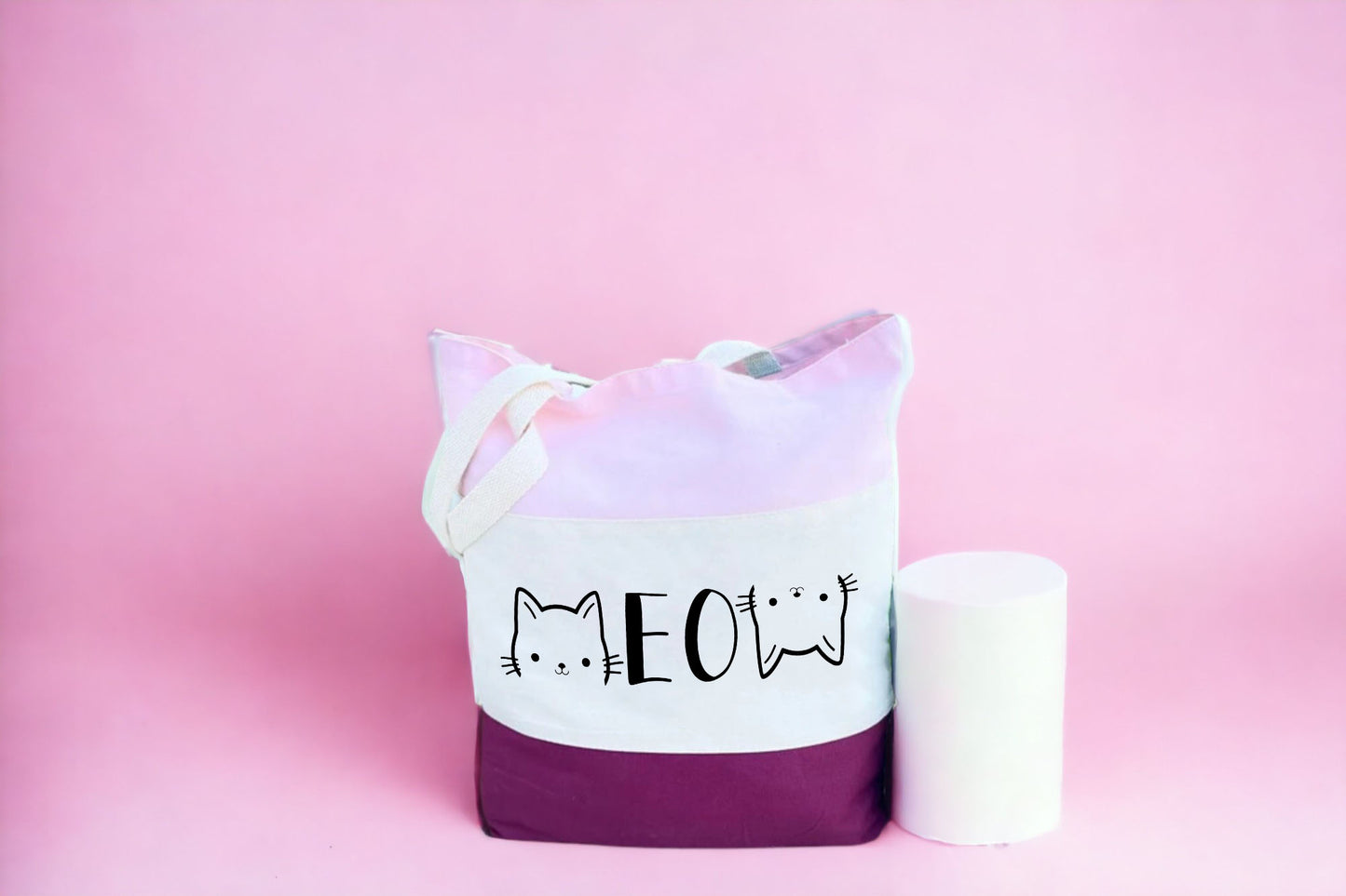Cat Tote Bag, Cat Lover Gift, Meow Tote Bag, Tri Color Tote Bag
