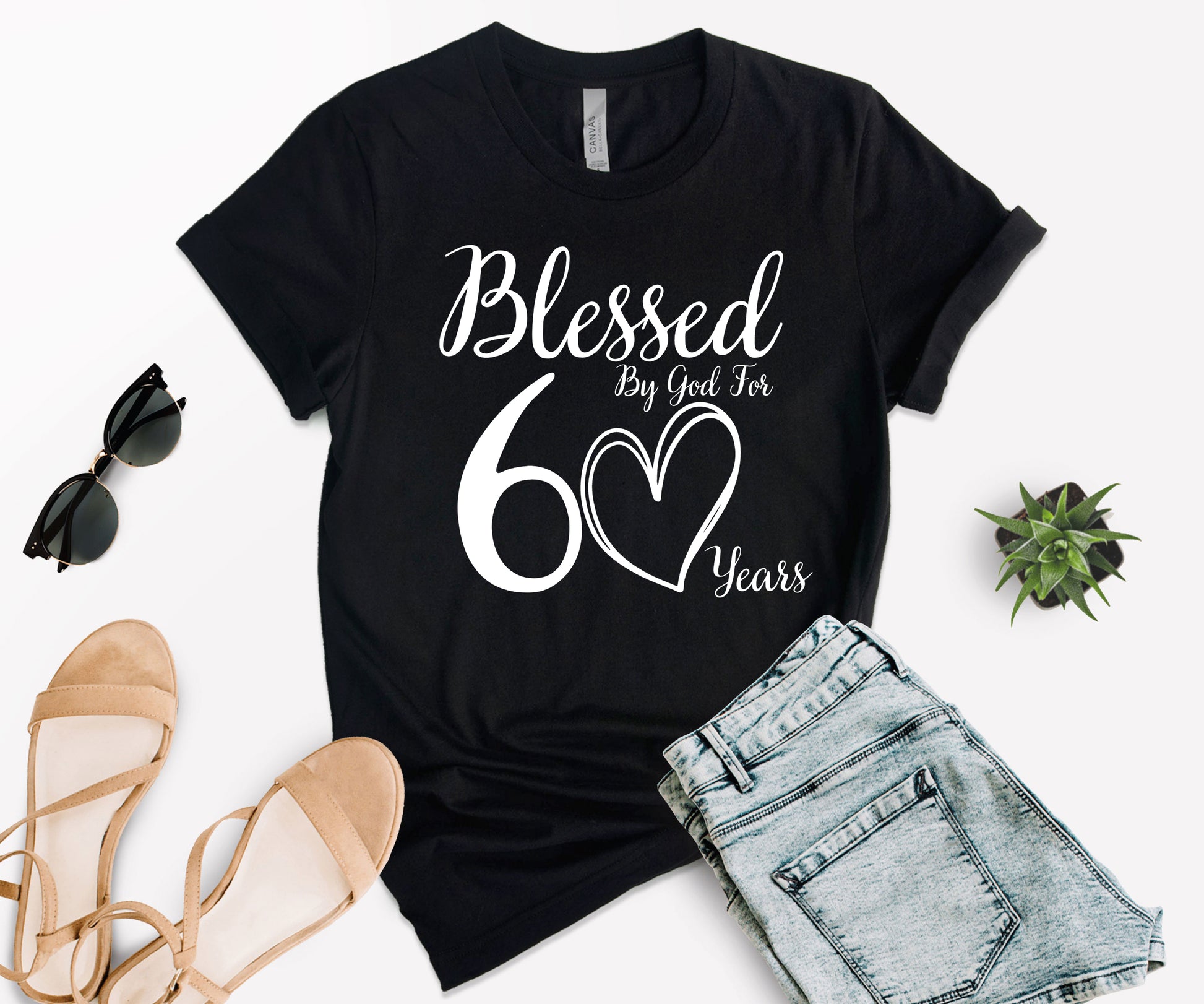 60th Birthday T-Shirt, Personalized Birthday Shirt, Blessed by God for 60 Years-newamarketing