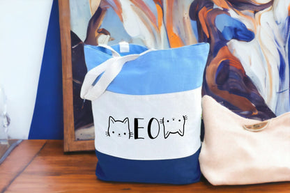 Cat Tote Bag, Cat Lover Gift, Meow Tote Bag, Tri Color Tote Bag