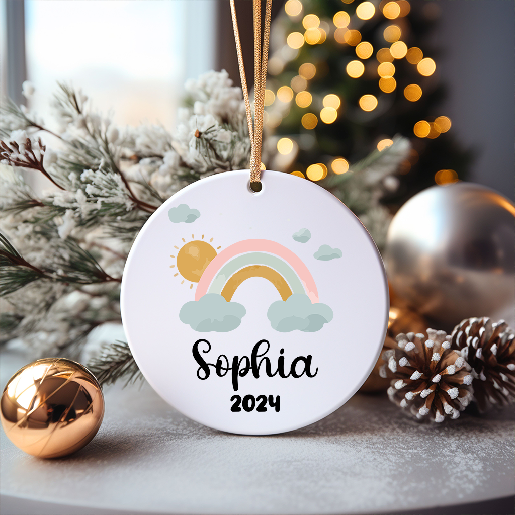 Custom Girls Christmas Ornament - Personalized Rainbow First Christmas Ornament
