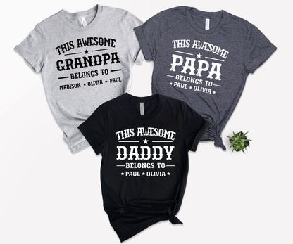 This Awesome Belongs to Shirt, Dad Shirt with Kids Names, Custom Dad Tee-newamarketing