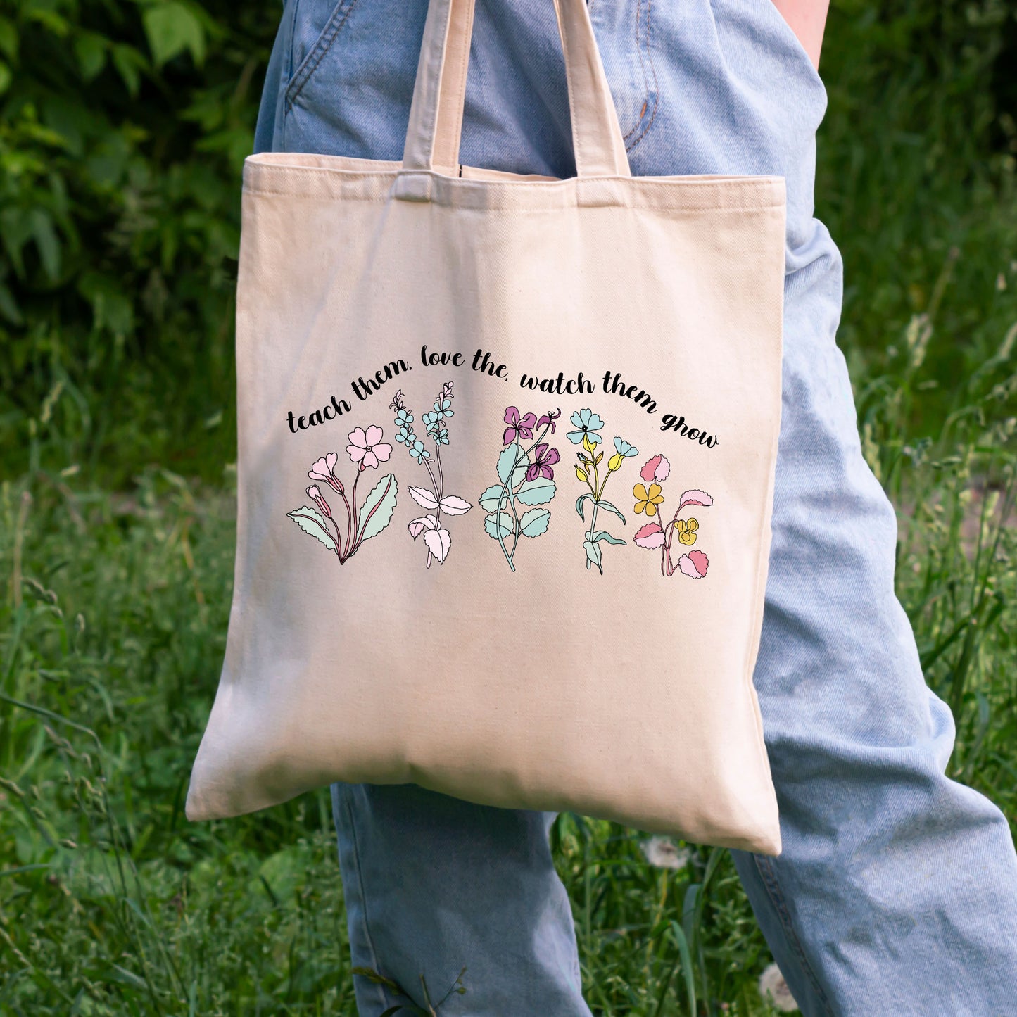 Teach Them Love Them Watch Them Grow, Vintage Floral Bag, Tote For Teachers-newamarketing