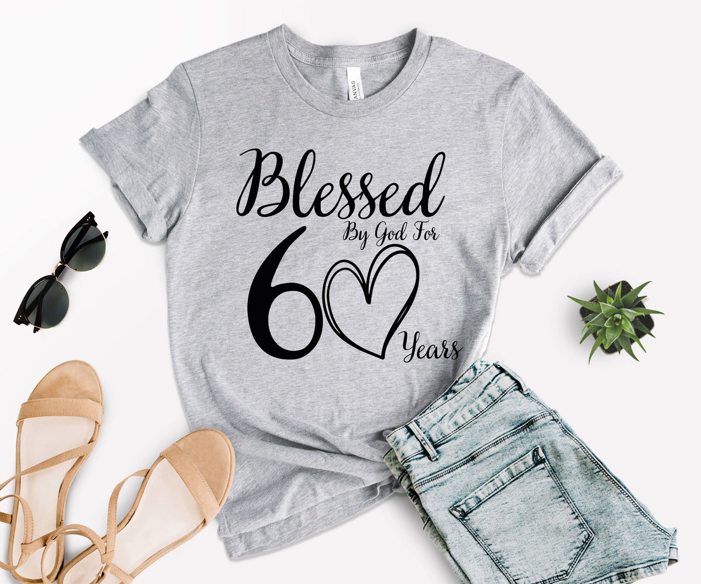 60th Birthday T-Shirt, Personalized Birthday Shirt, Blessed by God for 60 Years-newamarketing