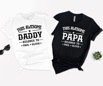 This Awesome Belongs to Shirt, Dad Shirt with Kids Names, Custom Dad Tee-newamarketing