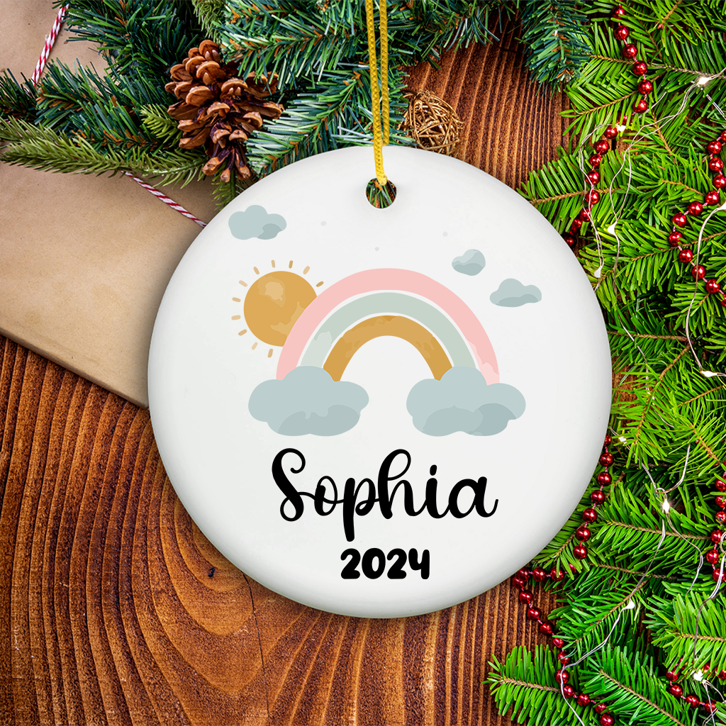 Custom Girls Christmas Ornament - Personalized Rainbow First Christmas Ornament