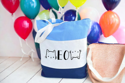 Cat Tote Bag, Cat Lover Gift, Meow Tote Bag, Tri Color Tote Bag