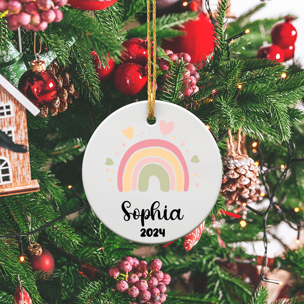 Custom Girls Christmas Ornament - Personalized Rainbow First Christmas Ornament