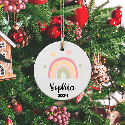 Custom Girls Christmas Ornament - Personalized Rainbow First Christmas Ornament