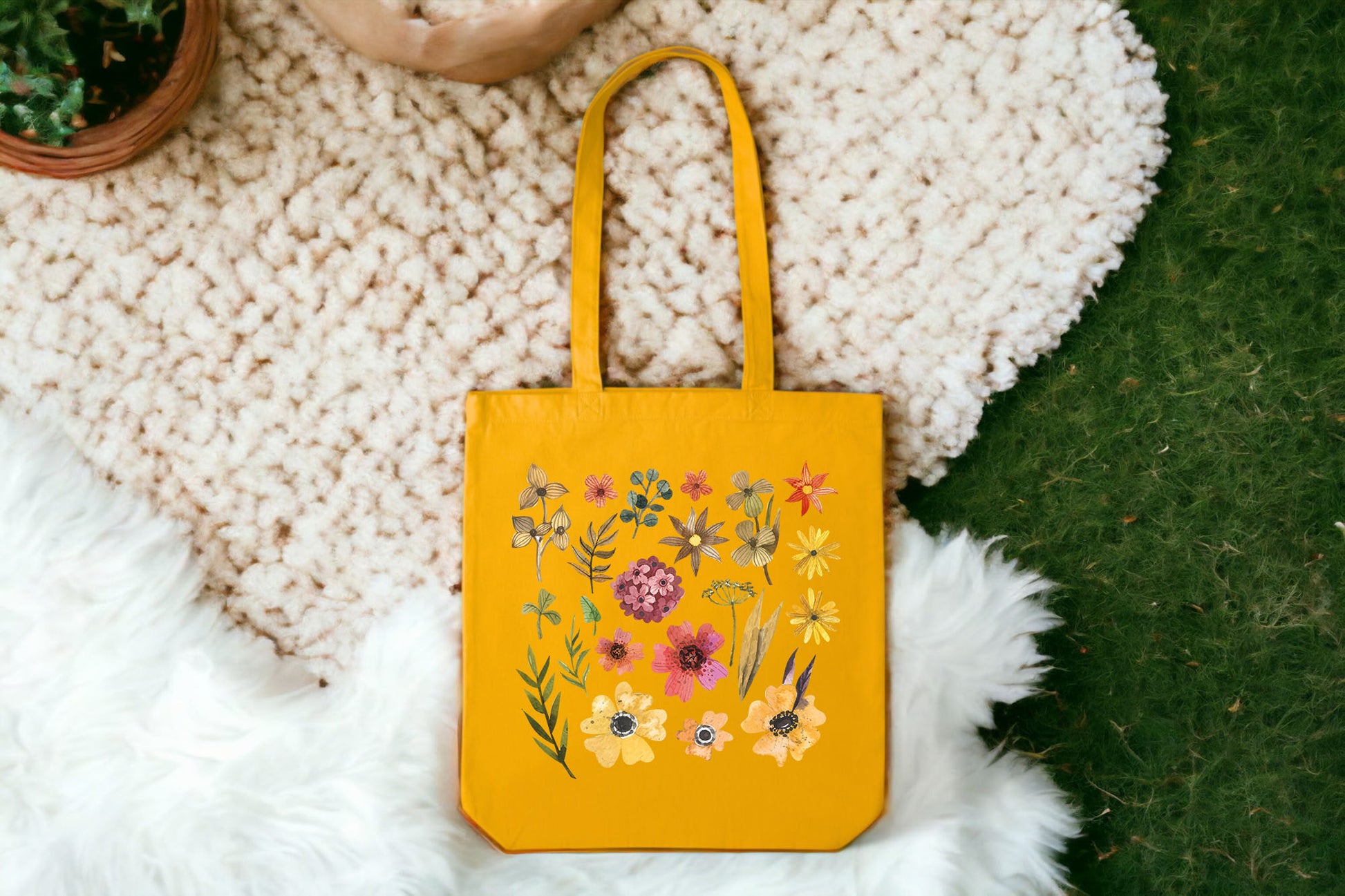Watercolor Illustration Totes, Flowers Tote Bag, Flower Print Tote Bag-newamarketing