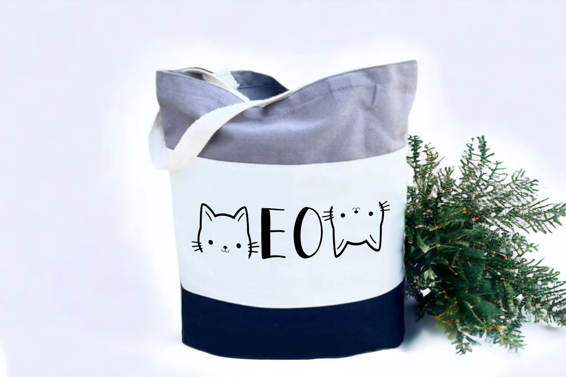 Cat Tote Bag, Cat Lover Gift, Meow Tote Bag, Tri Color Tote Bag