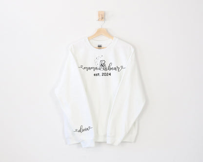 Custom Mama Bear Sweatshirt, Winnie The Pooh Sweater, Custom Sleeve Name Hoodie-newamarketing