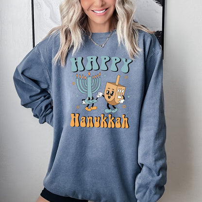 Comfort Color Sweatshirt, Hanukkah Sweaters, Happy Hanukkah Sweater-newamarketing