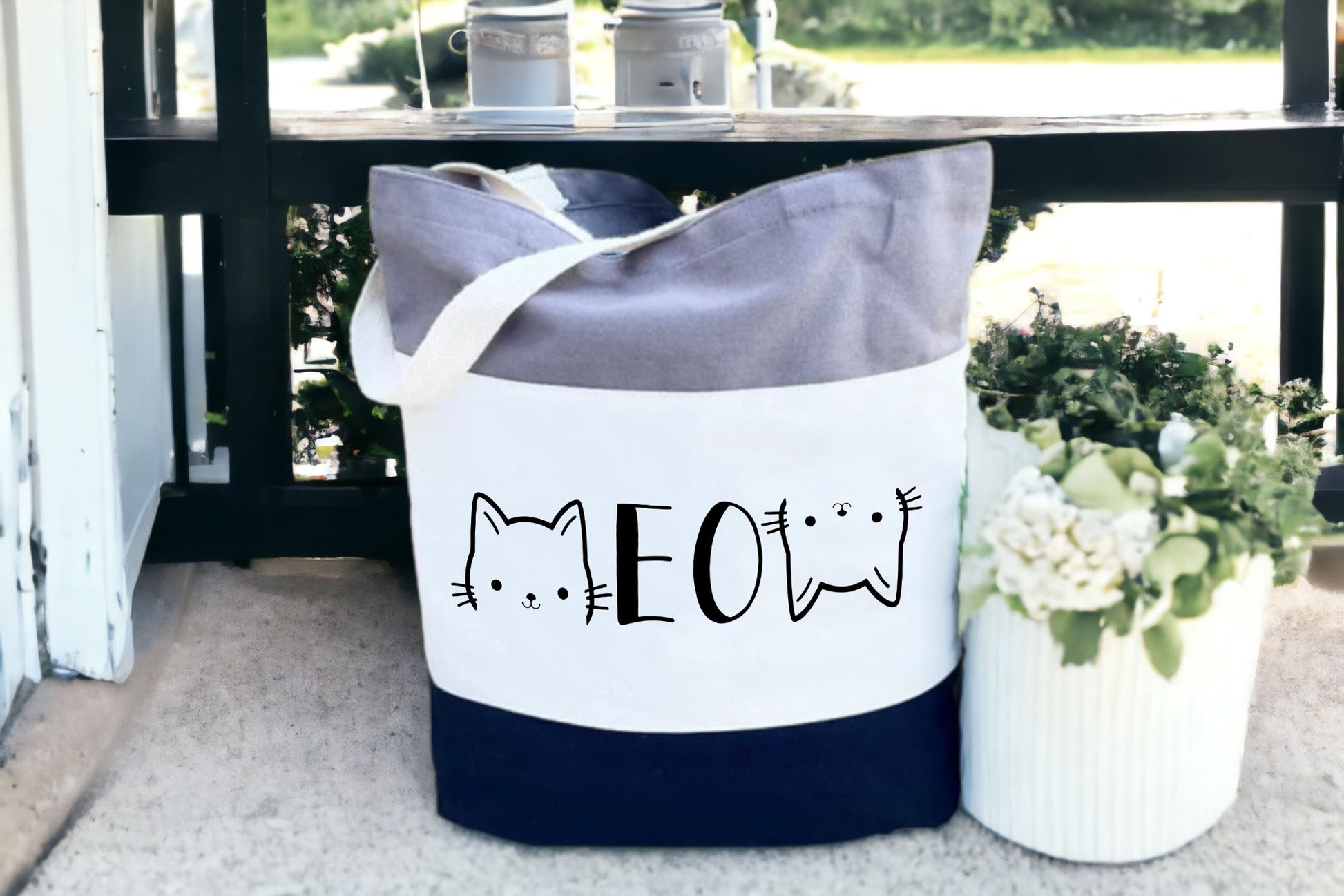 Cat Tote Bag, Cat Lover Gift, Meow Tote Bag, Tri Color Tote Bag