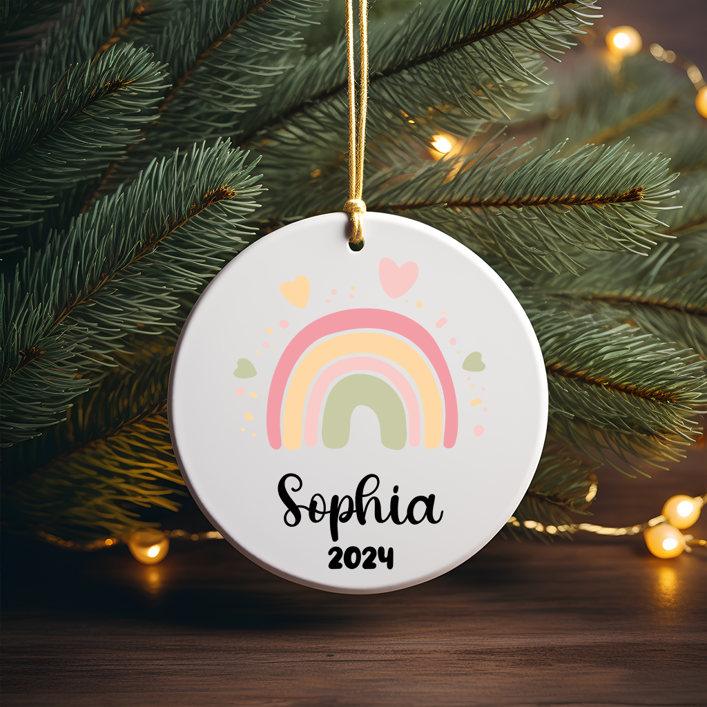 Custom Girls Christmas Ornament - Personalized Rainbow First Christmas Ornament