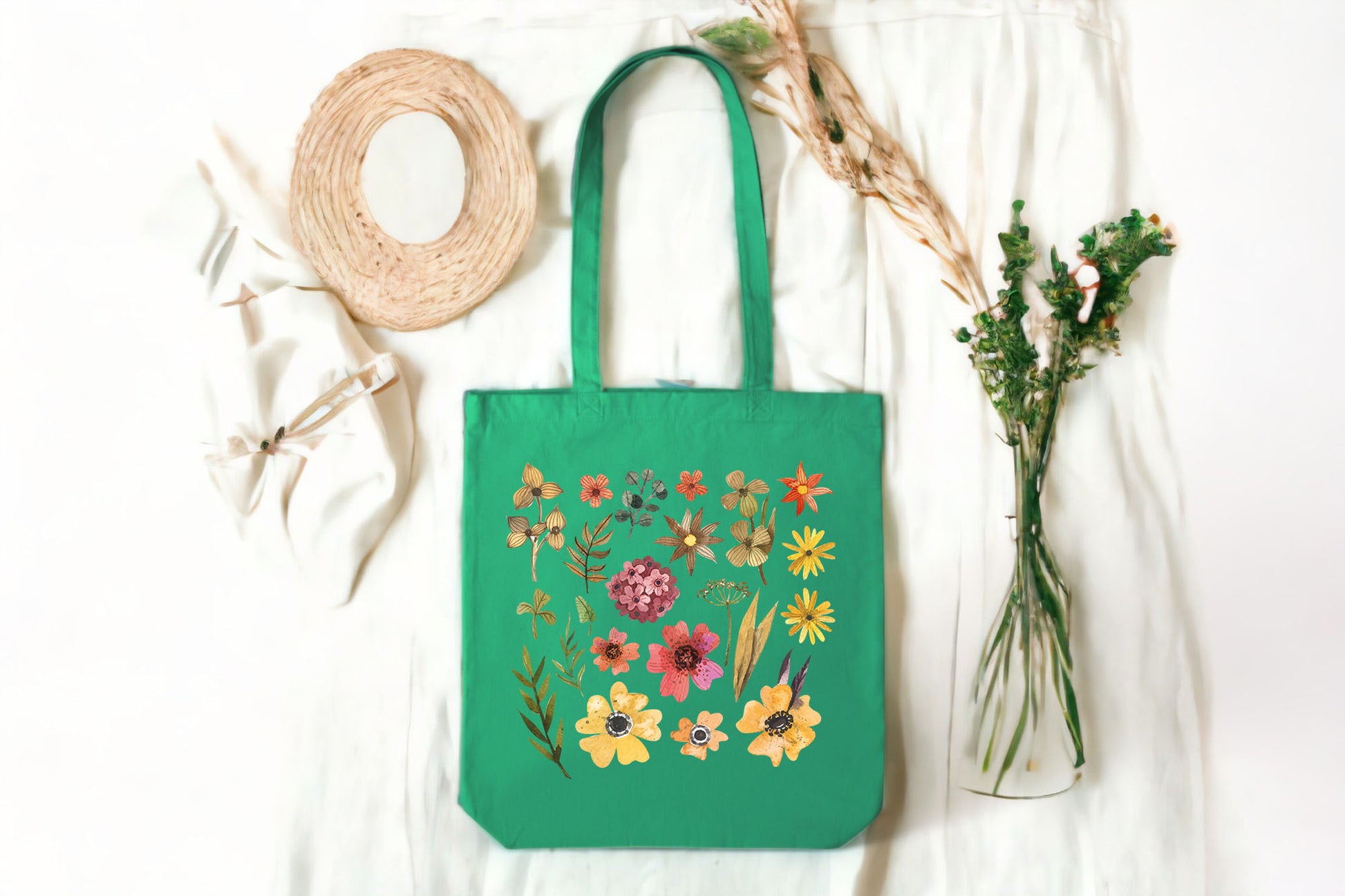 Watercolor Illustration Totes, Flowers Tote Bag, Flower Print Tote Bag-newamarketing