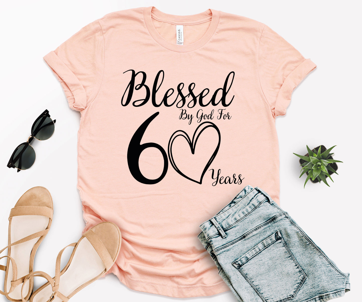 60th Birthday T-Shirt, Personalized Birthday Shirt, Blessed by God for 60 Years-newamarketing