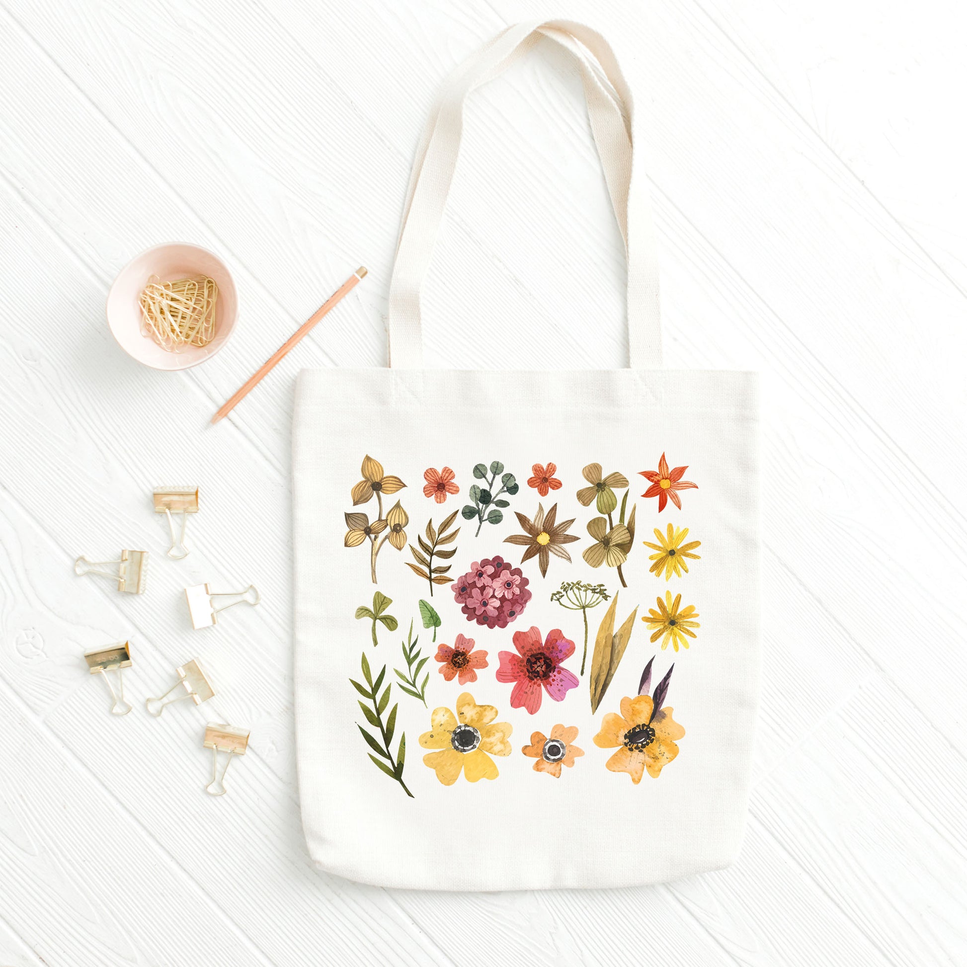 Watercolor Illustration Totes, Flowers Tote Bag, Flower Print Tote Bag-newamarketing