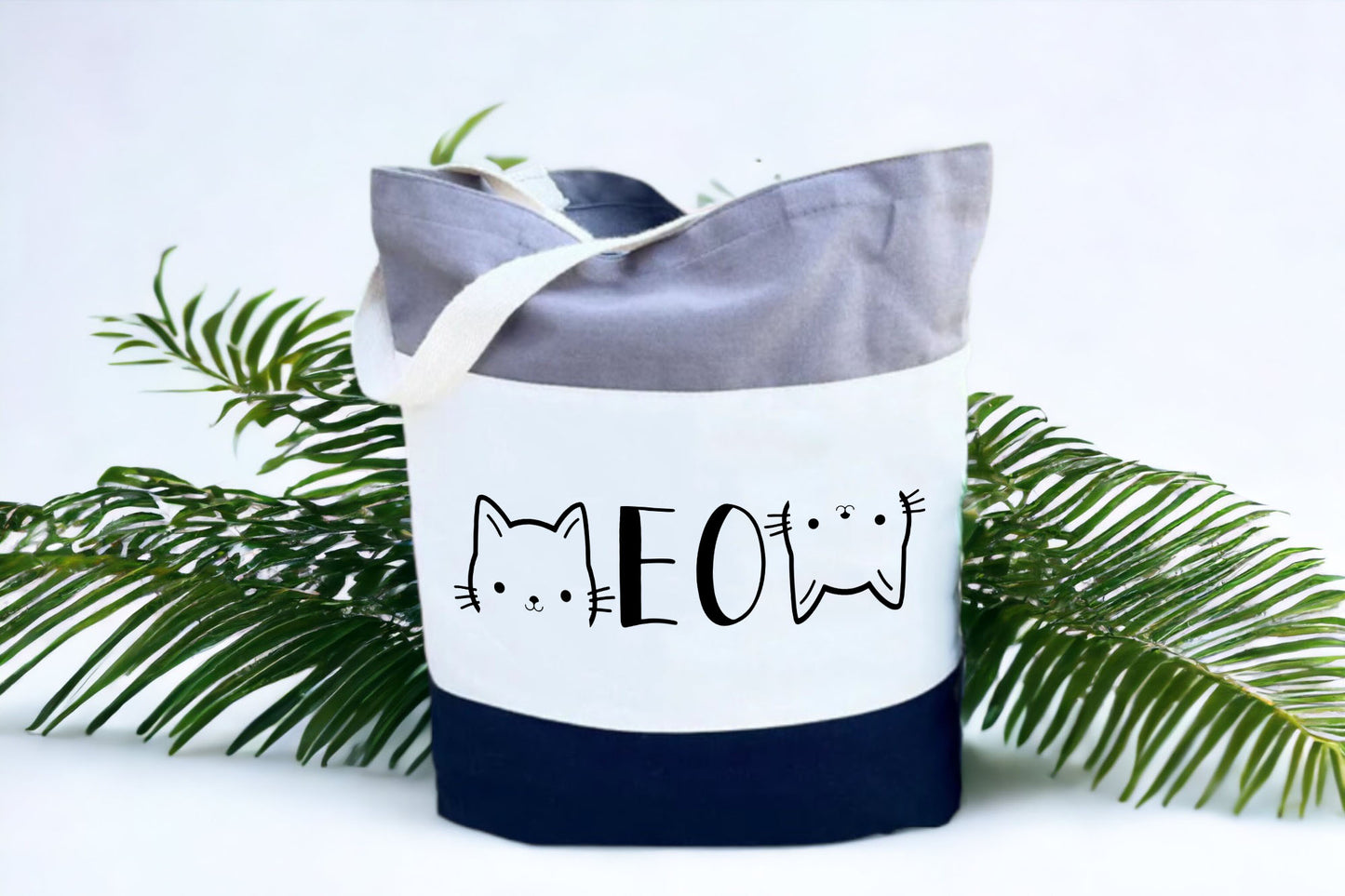 Cat Tote Bag, Cat Lover Gift, Meow Tote Bag, Tri Color Tote Bag