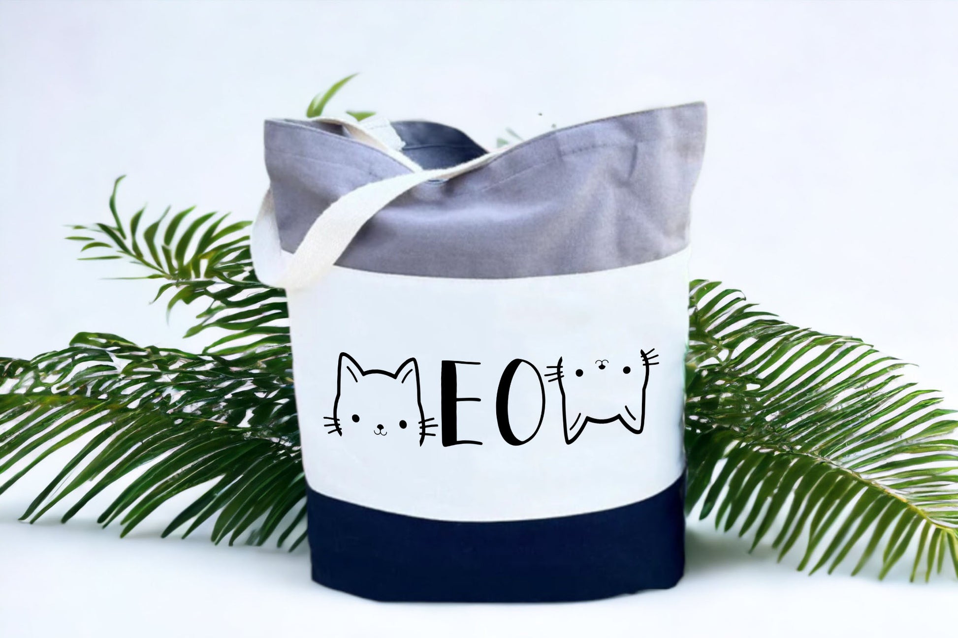 Cat Tote Bag, Cat Lover Gift, Meow Tote Bag, Tri Color Tote Bag