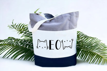 Cat Tote Bag, Cat Lover Gift, Meow Tote Bag, Tri Color Tote Bag