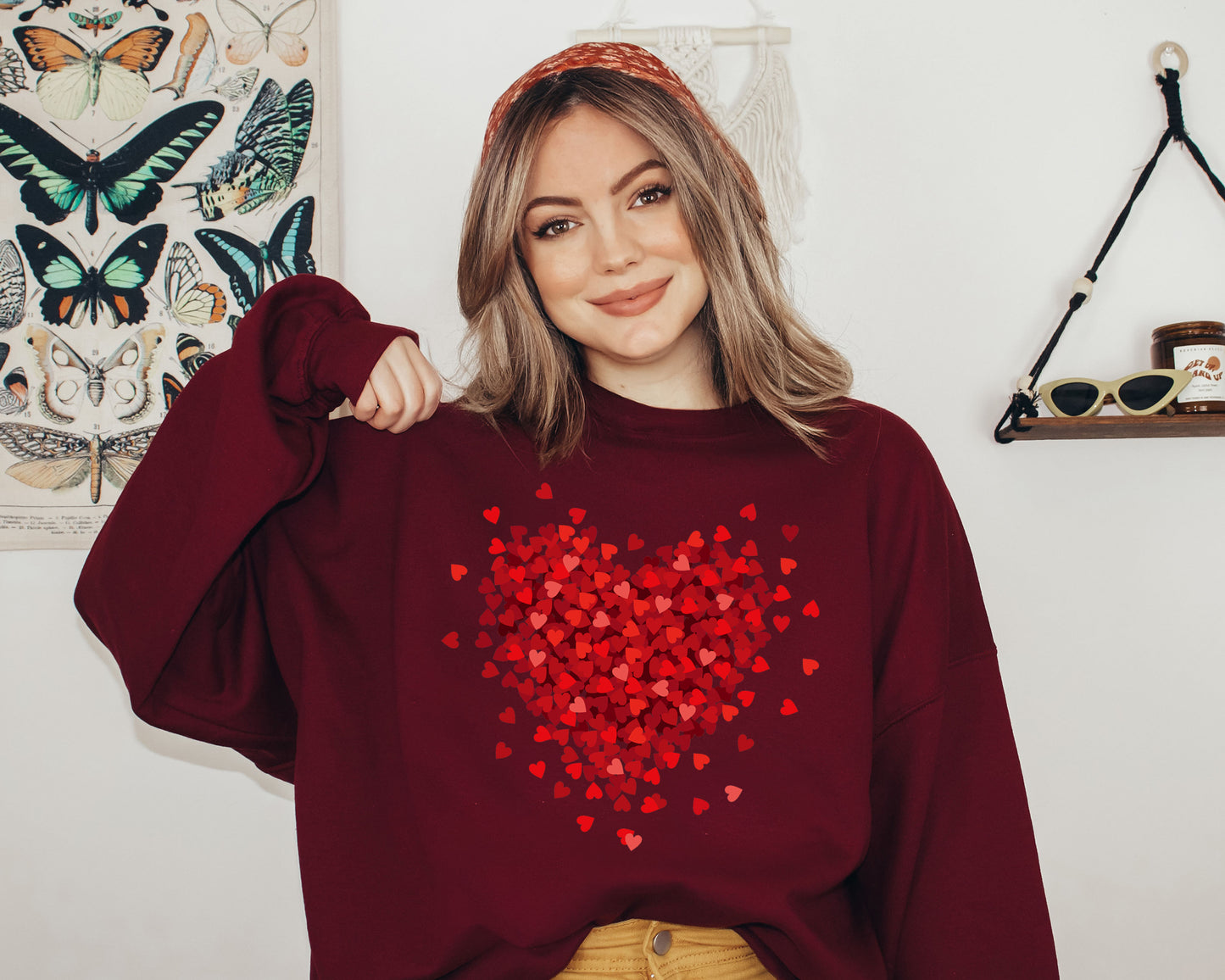 Red Heart Sweatshirt, Cute Heart Sweatshirts, Valentines Sweater, Hearts Sweater-newamarketing