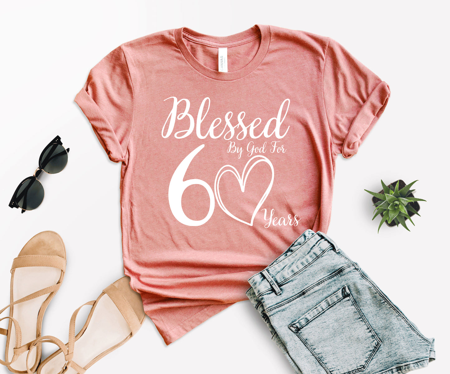 60th Birthday T-Shirt, Personalized Birthday Shirt, Blessed by God for 60 Years-newamarketing