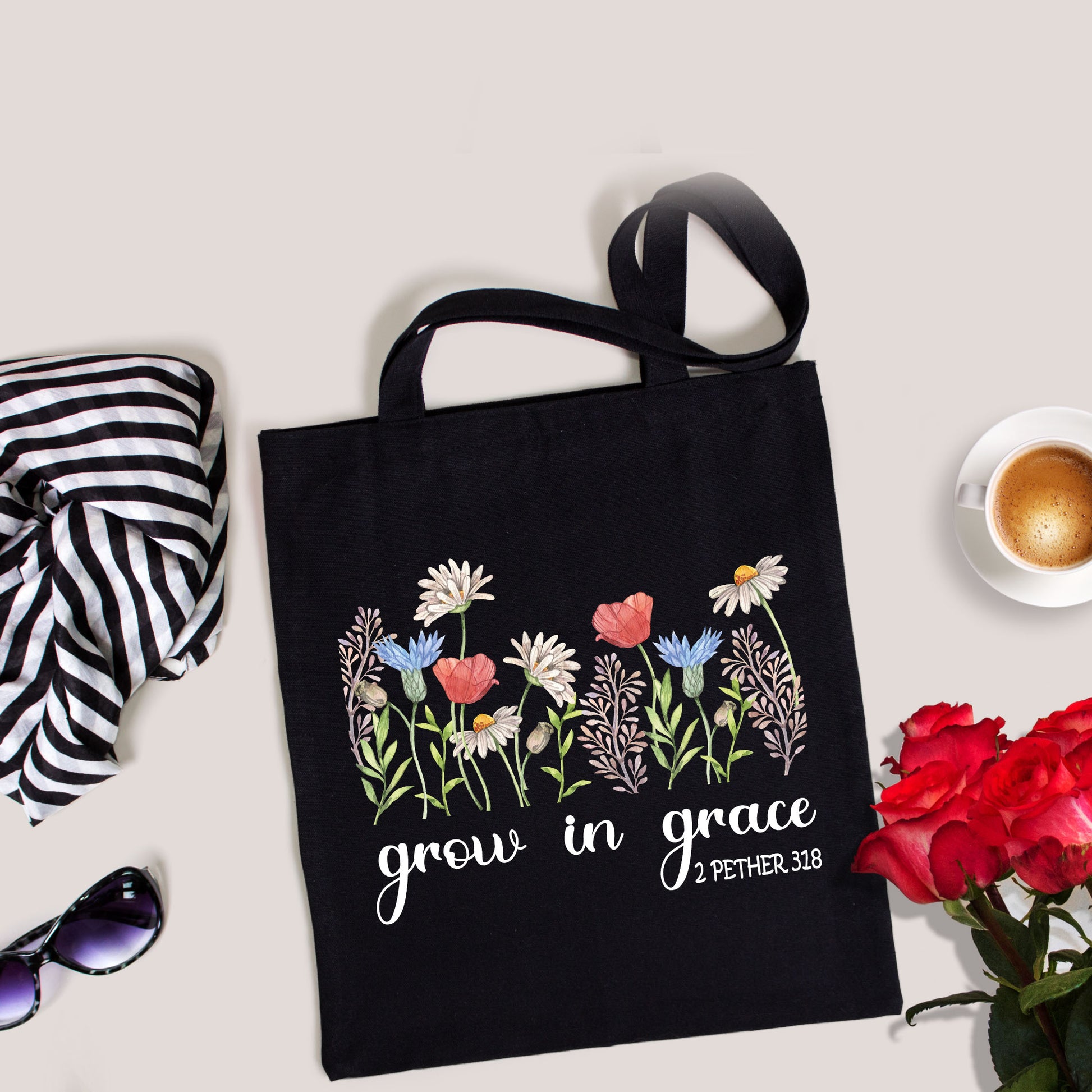 Floral Tote Bag, Christian Tote Bag, Tote Bag Flower-newamarketing