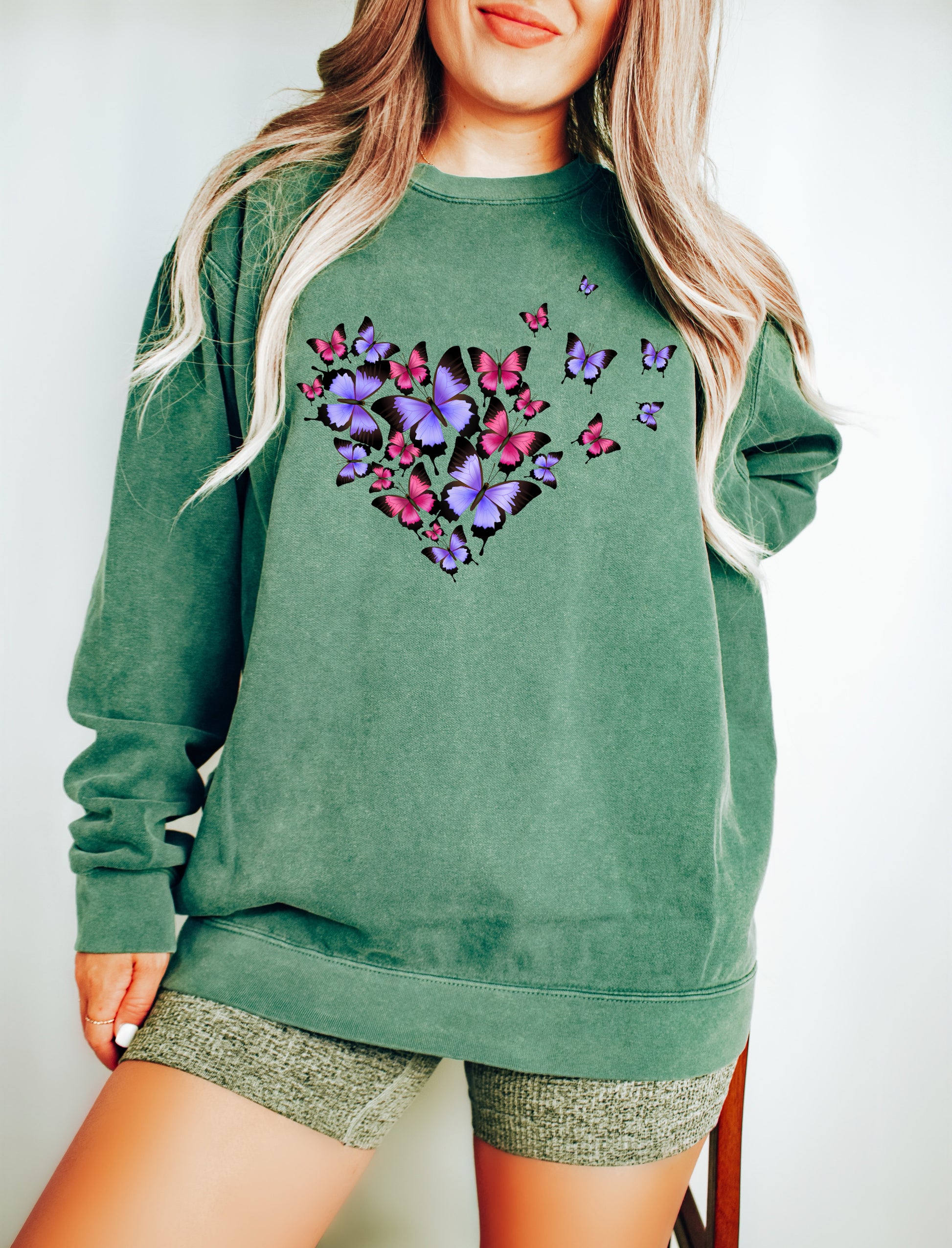 Comfort Color Sweatshirt, Sweater with Butterflies, Butterfly Sweatshirts-newamarketing