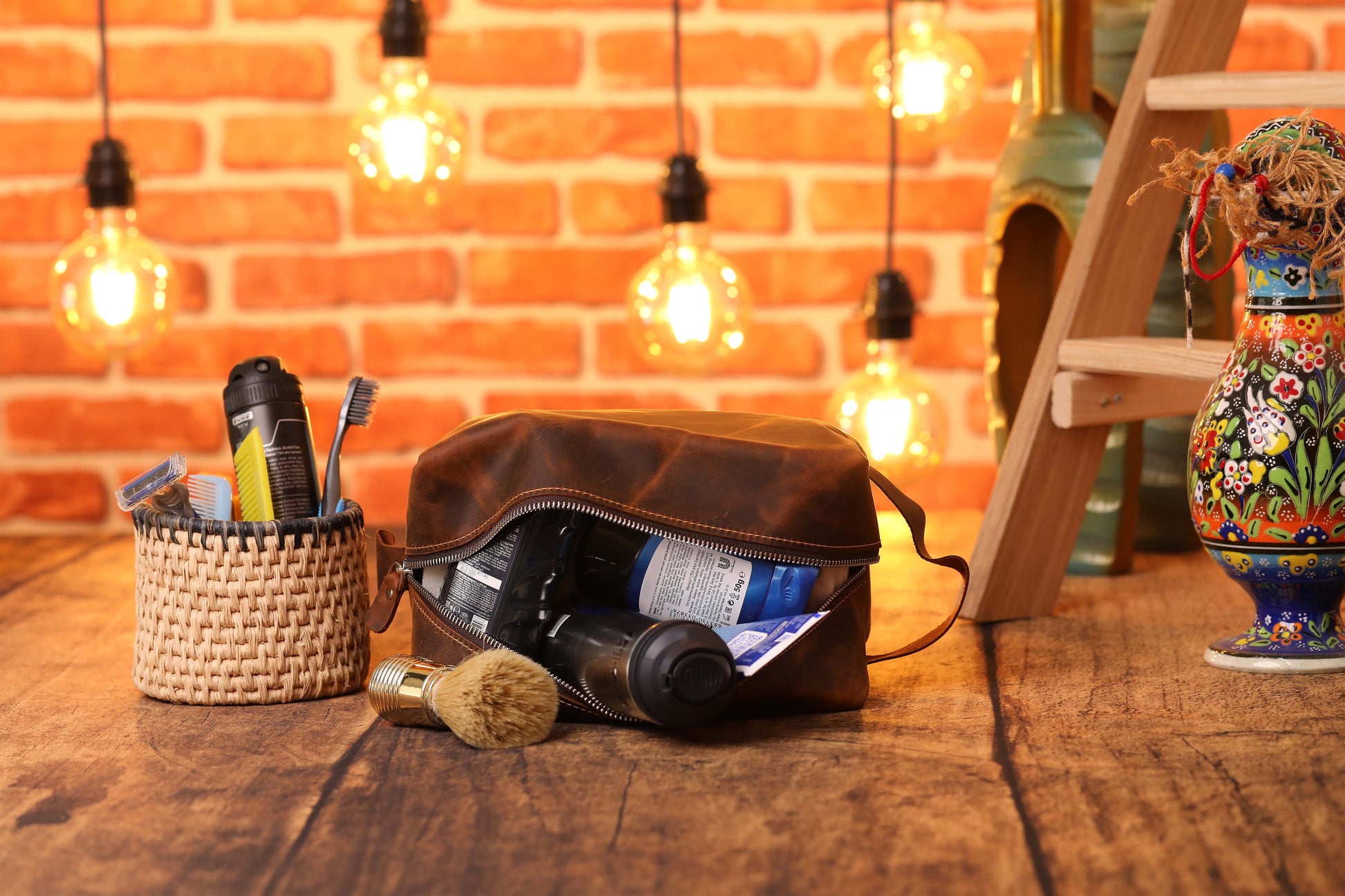 Custom Leather Dopp Kit,  Leather Travel Shaving Kit,  Monogrammed Dopp Kit-newamarketing