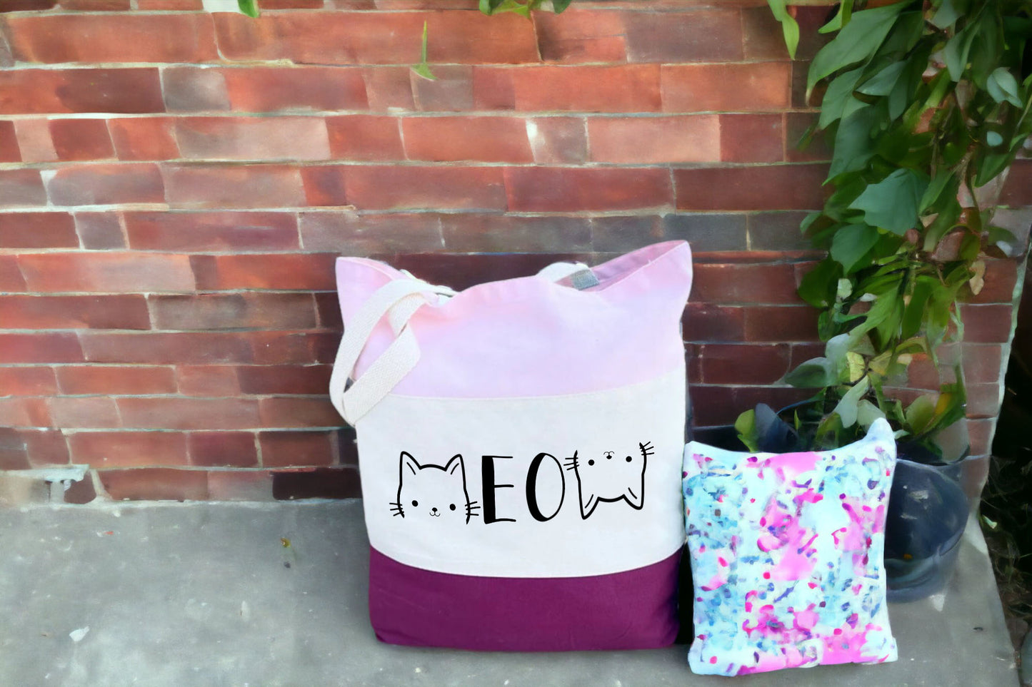 Cat Tote Bag, Cat Lover Gift, Meow Tote Bag, Tri Color Tote Bag