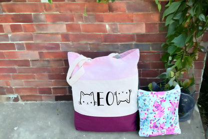 Cat Tote Bag, Cat Lover Gift, Meow Tote Bag, Tri Color Tote Bag