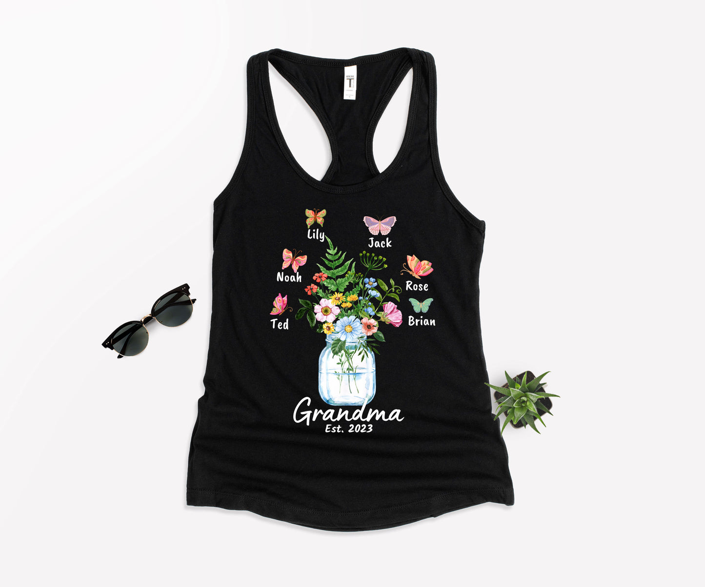 Custom Grandma Shirt, Grandma Est Flower Butterfly Shirt, Grandkids Name Shirt-newamarketing