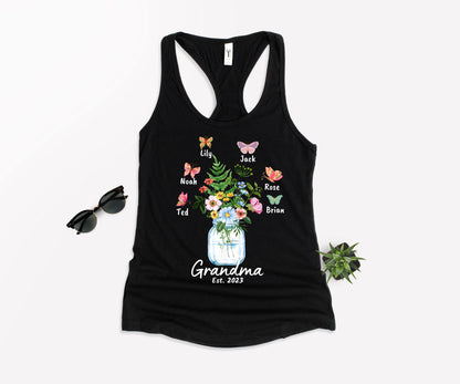 Custom Grandma Shirt, Grandma Est Flower Butterfly Shirt, Grandkids Name Shirt-newamarketing