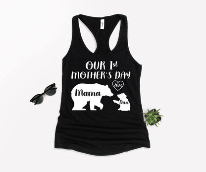 Our 1st Mother's Day Shirt, Mama Bear Shirt with Kids Name, Custom Mom Shirt-newamarketing