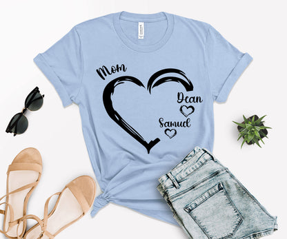 Personalized Mom Shirt, Mom Heart Shirt, Mom Shirt with Kids Name-newamarketing