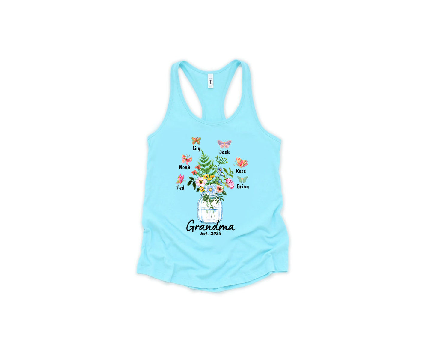 Custom Grandma Shirt, Grandma Est Flower Butterfly Shirt, Grandkids Name Shirt-newamarketing