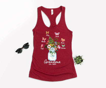 Custom Grandma Shirt, Grandma Est Flower Butterfly Shirt, Grandkids Name Shirt-newamarketing