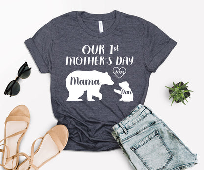 Our 1st Mother's Day Shirt, Mama Bear Shirt with Kids Name, Custom Mom Shirt-newamarketing