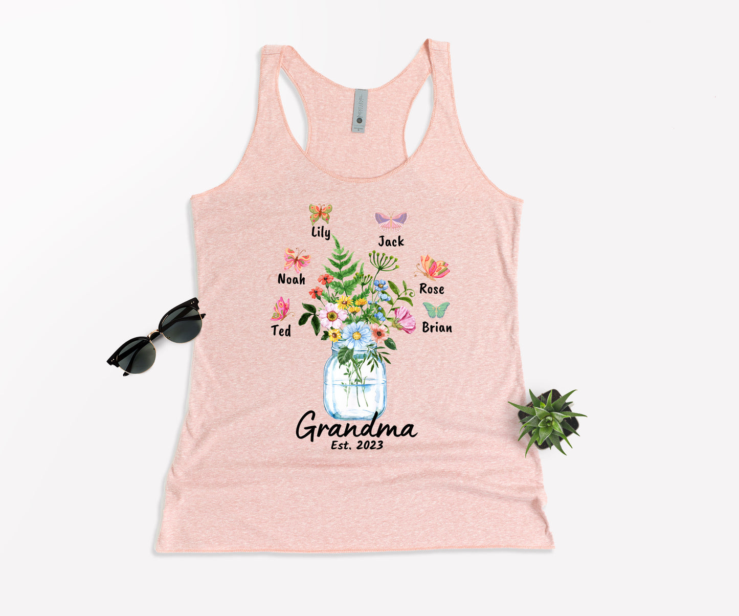 Custom Grandma Shirt, Grandma Est Flower Butterfly Shirt, Grandkids Name Shirt-newamarketing