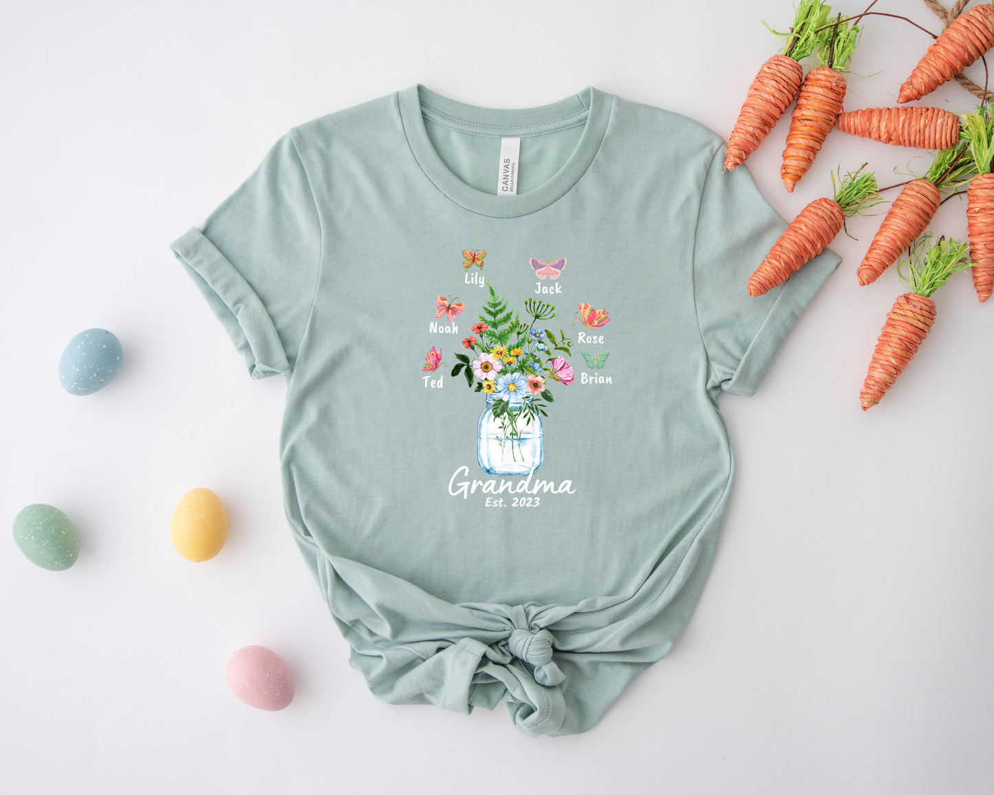 Custom Grandma Shirt, Grandma Est Flower Butterfly Shirt, Grandkids Name Shirt-newamarketing