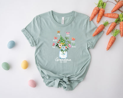 Custom Grandma Shirt, Grandma Est Flower Butterfly Shirt, Grandkids Name Shirt-newamarketing