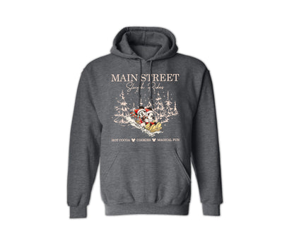 Christmas Holiday Hoodie - Main Street Sleigh Rides Graphic Hoodie for Men & Women, Funny Unisex Christmas Sweater