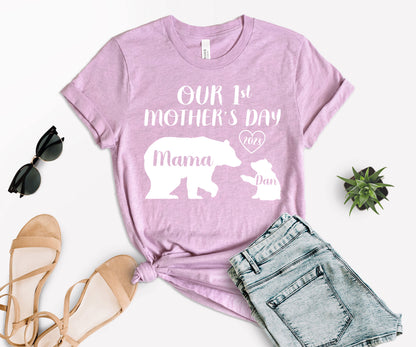 Our 1st Mother's Day Shirt, Mama Bear Shirt with Kids Name, Custom Mom Shirt-newamarketing