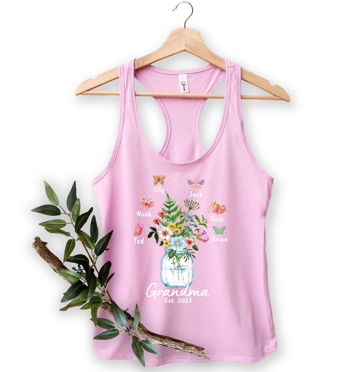 Custom Grandma Shirt, Grandma Est Flower Butterfly Shirt, Grandkids Name Shirt-newamarketing