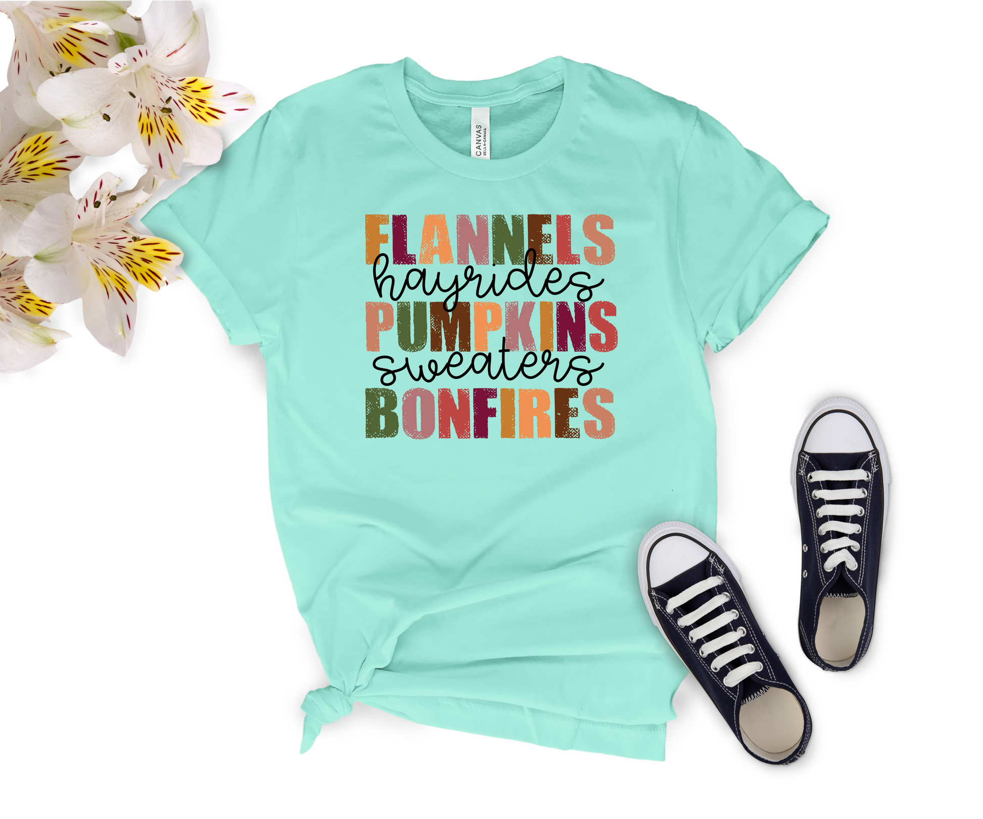 Newa Marketing, Flannels Hayrides Pumpkins Sweaters Bonfires Shirt, Thanksgiving T-Shirts, Pumpkin Fall Shirt, Autumn Tshirt, Halloween, high-quality, Made in the USA, Pumpkin Shirt, moms, father, mother, dad, kids, adult, youth, toddler t-shirt, baby onesie, matching, design, family, soft cotton, holiday, trip, vacation, gift