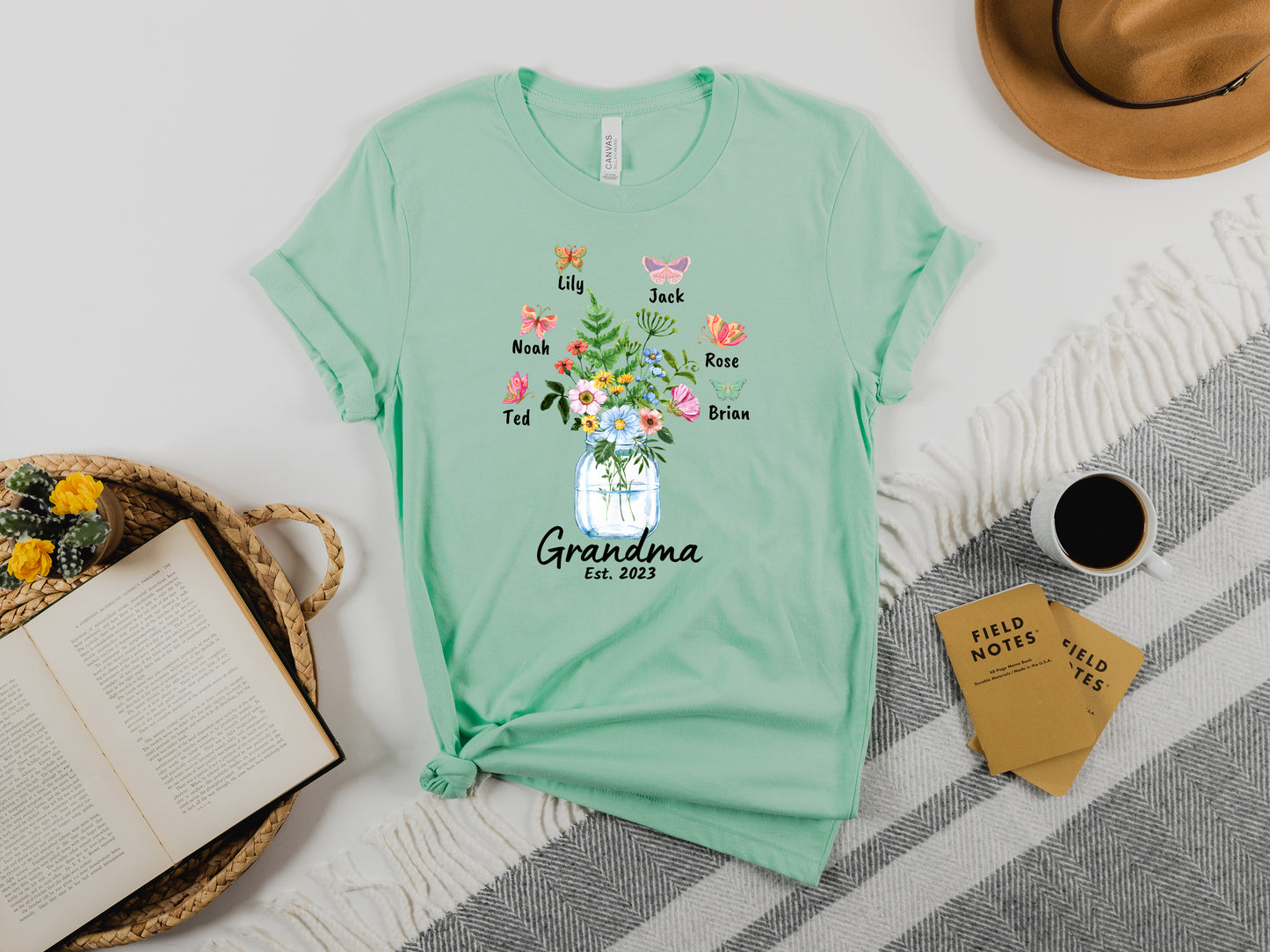 Custom Grandma Shirt, Grandma Est Flower Butterfly Shirt, Grandkids Name Shirt-newamarketing