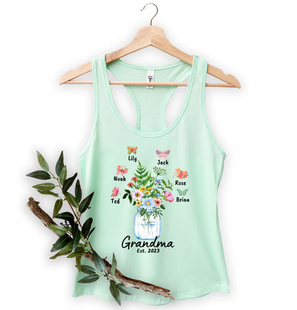 Custom Grandma Shirt, Grandma Est Flower Butterfly Shirt, Grandkids Name Shirt-newamarketing