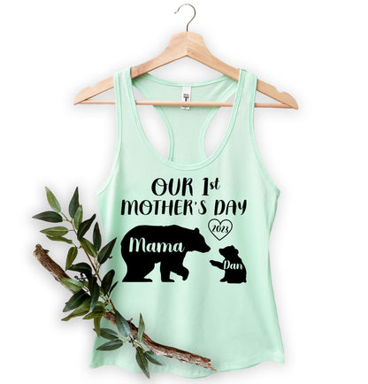 Our 1st Mother's Day Shirt, Mama Bear Shirt with Kids Name, Custom Mom Shirt-newamarketing