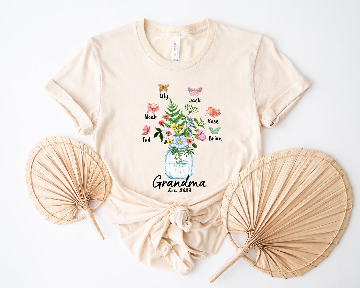 Custom Grandma Shirt, Grandma Est Flower Butterfly Shirt, Grandkids Name Shirt-newamarketing