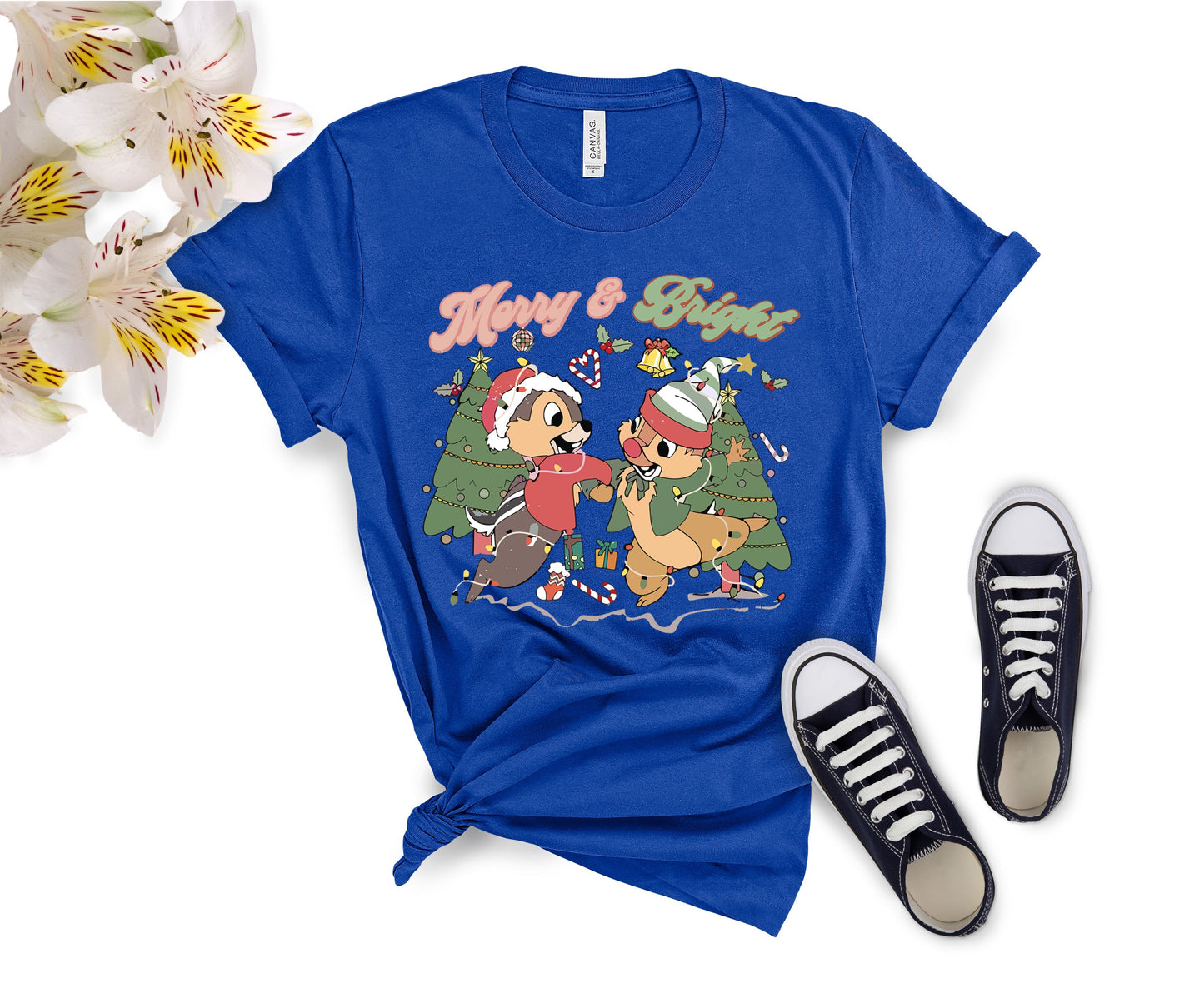 Merry and Bright Christmas T-Shirt – Cute Chipmunk Holiday Graphic Tee for Family Matching Outfits
